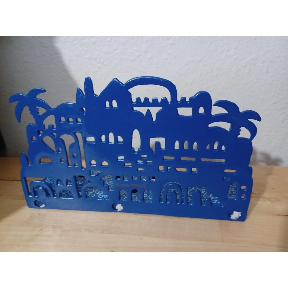 Laser Cut Hand Painted Hanukkah Jewish Menorah Jerusalem Chanukah Yair Emanuel
